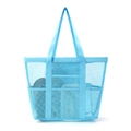 Sky blue mesh beach tote bag with multiple storage pockets and wide carry straps - Small / Blue