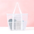 White large capacity mesh beach tote bag with reinforced straps for storage - Small / White Dog