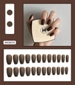 Uñas postizas mate marrón oscuro estilo bailarina trapezoidal, set completo de 24 piezas - Tipo de Pegamento / Marrón Oscuro Mate (MOS010)