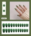 24 stuks matte donkergroene plaknagels in halflange kistvorm met matte afwerking - Mat Groen (Lijm Type)