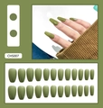 Olive green long square glossy press-on nails set with 24 pieces for women - Glossy Long Coffin - Glue Type / Grass Green (CHS007)