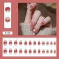 Press-on nail set R399 with red blush gradient, white flowers and pearl accents - R399 Sweet Flower Glue Style