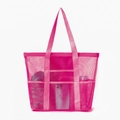 Large rose red mesh beach tote bag with multiple exterior pockets for storage - Small / Small Rose Red