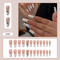 Faux ongles ballerine rose et blanc avec décoration papillon et strass brillants - Style Papillon Volant (Z036) / 24 Pièces/Ensemble