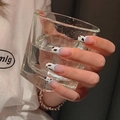 Long ballerina press-on nails with cow print design and light blue French tips - Blue Edge Leopard Style (BAL006)