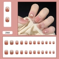 Dusty rose gradient press-on nails with 3D butterflies, pearls, and heart decorations - Bean Paste Heart (Z068) / Glue Type