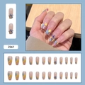 Lot de 24 faux ongles ballerine à motifs fleurs colorées avec une finition translucide - Z067 Papillon Petite Fleur (Style de Colle)
