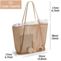 Brown mesh beach tote bag with 23L large capacity and detailed size measurements - New Brown