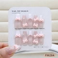 Unghie finte fatte a mano occhio di gatto rosa con fiocchi 3D e perle su scheda - XS / Stile Fiocco Rosa a Pois (FM284-XS)