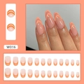 Unghie finte ovali rosa con design French a doppia curva arancione, set da 24 pezzi - Arco Arancione (Stile Colla)