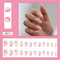 Press-on-Nägel-Set mit 24 langen ovalen Tipps mit rosa und weißen Wellenmustern - Rosa Linien Klebertyp (W011)