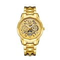 Men's gold quartz watch with hollow mechanical dial and pyramid texture steel band - Polygon Gold Case Gold Dial Men's