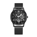 Men's business quartz watch with skeleton dial and black stainless steel mesh strap - Black Case Black Dial (Black Stainless Steel Mesh Strap)