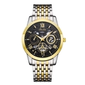 ORUSS Men's Business Watch with Mechanical Skeleton Dial and Two-Tone Stainless Steel Band - 9-Row Two-tone Band - Black Dial