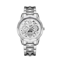 Sleek silver stainless steel men's watch featuring a skeleton dial and geometric bezel - Polygon Silver Case White Dial Men's