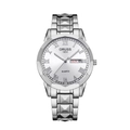 Polygonal silver men's watch with white Roman dial and day-date display window - Silver Strap - White Dial