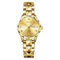 Golden quartz watch with luminous display and 3D textured bracelet link for women - Gold Band - Gold Dial - Women Style