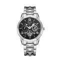 Minimalist silver stainless steel men's watch with black hollow dial and Roman numerals - Polygon Silver Case Black Dial Men's