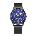 ORUSS hollow quartz watch for men with black Milanese strap and luminous blue dial - Hollow Mesh Band-Black Case Blue Dial