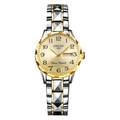 Minimalist women's gold and silver steel quartz watch with dual calendar display - Two-tone Case Gold Ring Gold Dial
