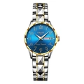 Women's quartz watch with gold and silver steel strap and blue gradient dial - Two-tone Case Gold Ring Blue Dial