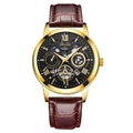 Men's ORUSS quartz watch with gold case, black Roman dial, and brown leather strap - Gold Case Black Dial (Brown Leather Strap)