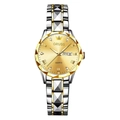 Luminous waterproof quartz watch with gold dial and bicolor stainless steel band - Silver Gold Two-tone Band - Gold Bezel Gold Dial - Women Style
