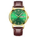 Classic men's watch with green dial, brown leather strap and gold Roman numerals - Roman Gold Case Green Dial Brown Leather
