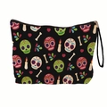 Tragbare Tag der Toten Kosmetiktasche mit bunten Zuckerschädeln und Handgelenkschlaufe - Day of the Dead Totenkopf Muster 1 (xy-033-01) / Mit Gurtband