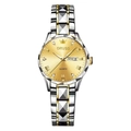 Detail of ORUSS two-tone steel watch with champagne dial and date display window - Silver Gold Two-tone Band - Silver Bezel Gold Dial - Women Style