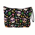 Tragbare Tag der Toten Kosmetiktasche mit Totenkopfmuster und praktischem Griff - Day of the Dead Instrument Muster 2 (xy-033-02) / Mit Gurtband