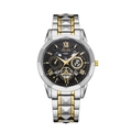 ORUSS men's fashion quartz watch with two-tone stainless steel band and black skeleton dial - Polygon Two-tone Case Black Dial Men's