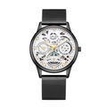 ORUSS men's quartz watch with black hollow skeleton dial and mesh metal strap - Hollow Mesh Band-Black Case White Dial