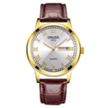 ORUSS men's quartz watch with gold case, Roman numerals and brown leather strap - Roman Gold Case White Dial Brown Leather