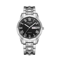 Men's ORUSS quartz watch with polygonal silver steel band and black Roman numeral dial - Silver Strap - Black Dial