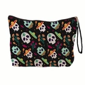 Tragbare Tag der Toten Kosmetiktasche mit bunten Zuckerschädeln und Blumenmuster - Day of the Dead Maracas Muster 3 (xy-033-03) / Mit Gurtband