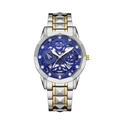 Men's business quartz watch with steel strap and blue skeleton dial on white background - Two-tone Case Blue Skeleton Dial
