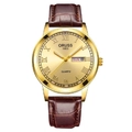 Classic quartz watch with gold case, roman numeral dial and brown leather strap - Roman Gold Case Gold Dial Brown Leather