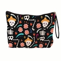 Schwarze Kosmetiktasche mit bunten Totenkopf-Prints und praktischer Handschlaufe - Day of the Dead Sombrero Muster 4 (xy-033-04) / Mit Gurtband
