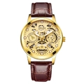 Orologio automatico da uomo con quadrante scheletrato dorato e cinturino in pelle - Cinturino in Pelle Scheletrato-Cassa Oro Quadrante Oro