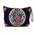 Navy Day of the Dead makeup bag with floral mandala pattern and zipper closure - Blue Base Mandala (xy-038-04) / With Strap