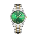 Polygonal stainless steel watch with green sunburst dial and luminous golden markers - Two-tone Gold Strap - Green Dial