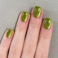 Avocado green cat-eye press on nails with golden shimmer in square shape - Avocado Green Cat Eye Style (1XG2-2504-026)