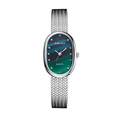 Women's quartz watch with silver oval case and emerald gradient mother of pearl dial - Silver Green