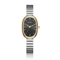 NAIDU oval quartz watch with black dial, gold case, and silver elastic metal strap - Silver Strap Gold Case Black Dial