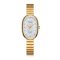 Elegant women's oval gold quartz watch with white mother of pearl dial and metal strap - Gold (QT712 Gold White)