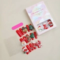 Detail of Christmas press-on nails set with 3D Santa and reindeer motifs in red box - Christmas Red 3D Stereoscopic Decorative Style (XB-81-31)