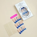 Kit unghie finte French con 24 pezzi a linee glitter blu, lima e strisce adesive - Stile Linee Glitterate French Blu Rosa Nude (XB-60-56)
