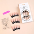 Kit 24 unghie finte lunghe a ballerina con punte French nere e adesivi inclusi - Stile Coffin Lungo French Nero (XC-50-96)