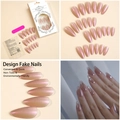 Detailed set of 24 almond champagne pink press-on nails with glitter finish and accessories - Pearlescent Pink Gold (XA-52-07)